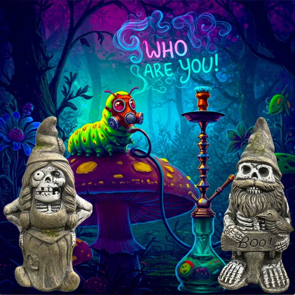 Halloween Skeleton Gnome Pair Cement Statues Gothic Spooky Garden Decor